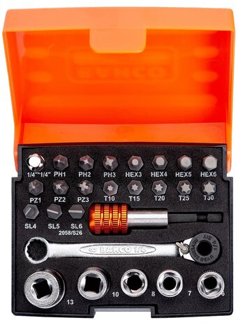 Bahco 2058/S26 26-Delige Bit- en doppenset - 1/4'' met ratel