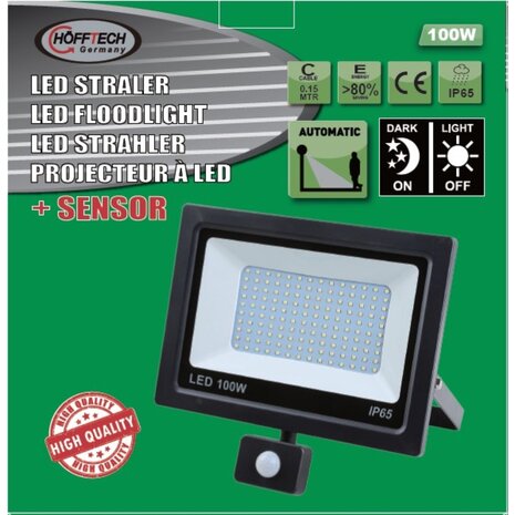 LED Straler / Bouwlamp SMD met Sensor - 100 Watt - IP65