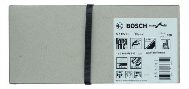 Bosch S 1122 BF Reciprozaagbladen - 225 x 14TPI - Metaal (100stuks) 2608656032