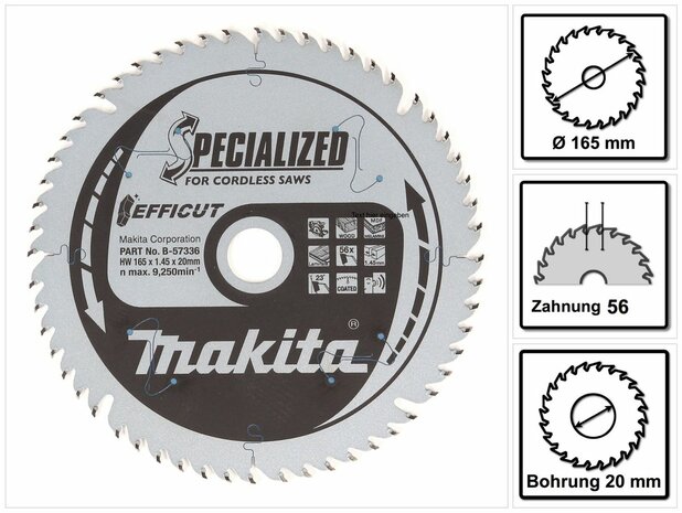 Makita Specialized Zaagblad EFFICUT, 165x20x56T &ndash; B-57336