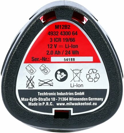 Milwaukee M12 B2 12V Li-ion accu &ndash; 2.0Ah &ndash; 4932430064
