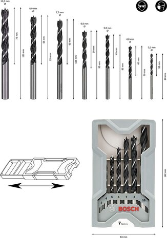 Bosch 2607017034 Houtspiraalboor set in cassette - 3-10mm 7 delig