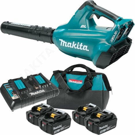 Makita DUB362PT4X 36V (2x 18V) accu bladblazer set (4x 5.0Ah accu en duolader) - 200 km/h