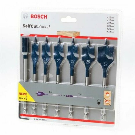 Bosch 2608587009 Speedborenset Self Cut Speed - 16-32mm 7-delig inclusief verlenstuk 152mm