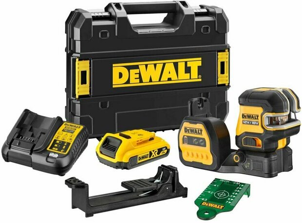 DeWALT DCE822D1G18 12V / 18V Kruislijnlaser met loodpunten set (1x2Ah accu en lader) - Groen