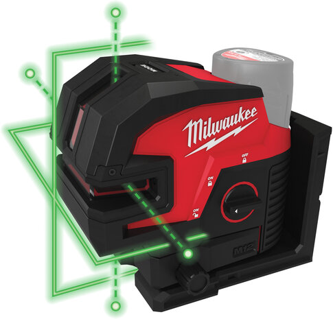 MILWAUKEE M12 CLLP4-0C accu-kruislijnlaser/loodlaser groen 4 punten in transportkoffer (zonder accu en lader) - 4933479202