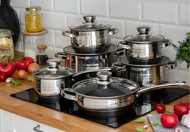Rosenberg Luxe Pannenset 12 delig - RVS - RVS - Voorzien Van 5-Laags Bodem RB-12GB