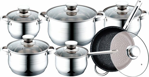 Rosenberg Luxe Pannenset 12 delig - RVS - RVS - Voorzien Van 5-Laags Bodem RB-12GB