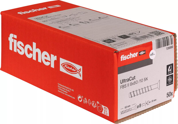 Fischer 536888 FBS II 10 x 120 Schroef TX50 Beton, Algemeen gebruik 65/55/35 SK verzonken kop 50 stuks