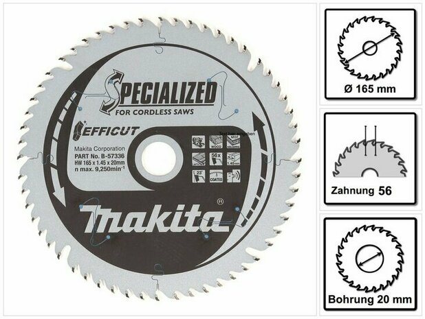 Makita Specialized Zaagblad EFFICUT, 165x20x56T &ndash; B-57336