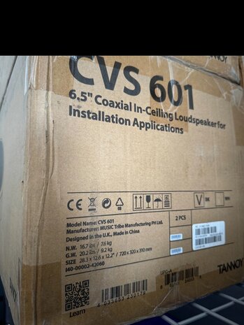 Tannoy CVS 601 - 200W 6,5-inch passieve 2-weg plafondluidspreker 70V/100V met een spreidingshoek van 180 x 180 graden en EN52-24-certificering in witte uitvoering
