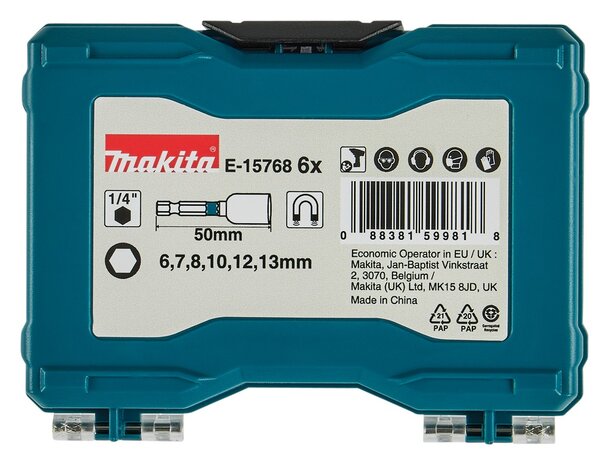 Makita E-15768 Magnetische doppenset 1/4" slagmoersleutel zwart, 6-delig