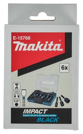 Makita E-15768 Magnetische doppenset 1/4" slagmoersleutel zwart, 6-delig