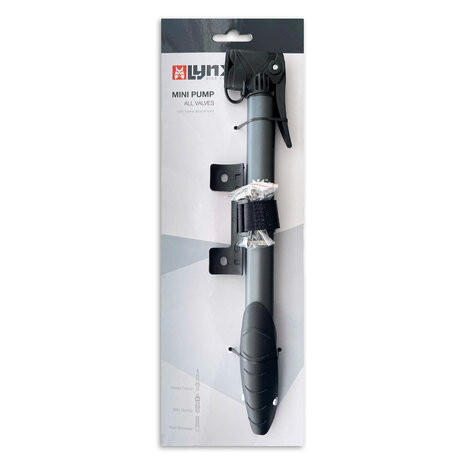 Lynx Mini fietspomp Hurricane Lite Incl. fietsframe opberghouder. Geschikt voor alle ventielsoorten.