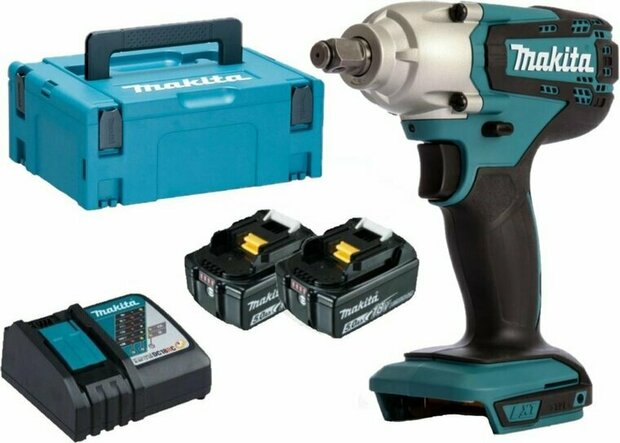 Makita DTW190RTJ 18V Accu slagmoersleutel set (2x 5.0Ah accu en lader) in Mbox - 190Nm - 1/2" - koolborstelloos