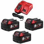 Milwaukee M18 NRG-503 18V Li-Ion accu starterset (3x 5.0Ah) + lader - 4933451423 Milwaukee M18 NRG-503 18V Li-Ion accu starterset (3x 5.0Ah) + lader - 4933451423